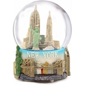 Musical New York City Snow Globe with Statue of Liberty, Empire State Building, Landmarks, 100mm New York City Snow Globes, 6 Inches Tall, PLAYS NEW YORK, NEW YORK