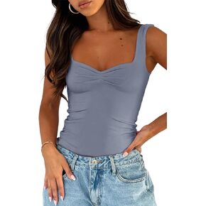 AGECODE Women's Pleated Bustier Sweetheart Neck Double Lined Sleeveless Going Out Tank Tops Bodysuit