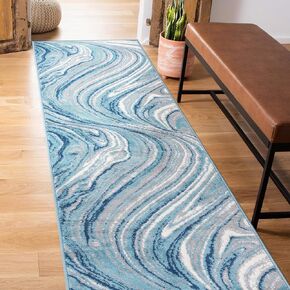 Rugshop Contemporary Abstract Swirl Stain Resistant Soft Area Rug 7' 10" x 10' Blue