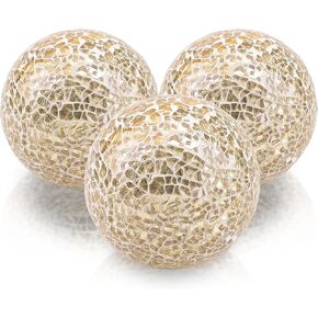 Folmywy Mosaic Sphere Balls 3.35inch Glass Ball Centerpiece Mirror Glass Solid Sphere 3 Pcs Blue Modern Solid Decor Orbs Ornaments for Bowl Vase Dining Coffee Table