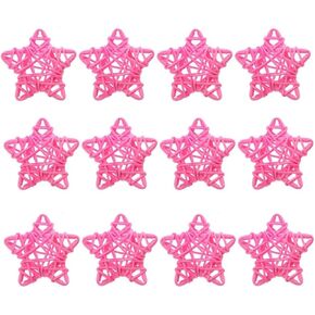 JANOU 12pcs Star Shaped Natural Wicker Balls Decorative Rattan Balls DIY Craft Vase Filler Hanging Balls Ornaments for Wedding Baby Shower Christmas Party (2.4 In/6cm, Pink)