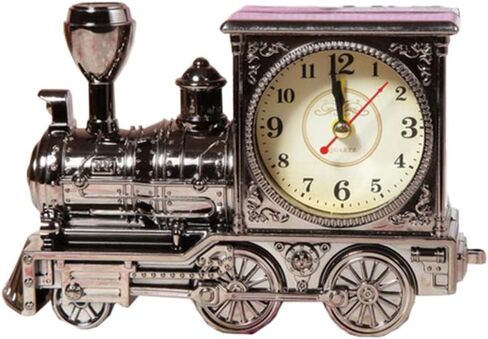GardenHelper Vintage Retro Train Style Students Alarm Clock Table Desk Time Clock Cool Train Model Home Office Shelf Decoration Novelty Birthday Holiday Children Adults Boys Gift Brown (Grey) in Saudi Arabia
