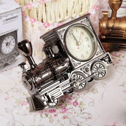 GardenHelper Vintage Retro Train Style Students Alarm Clock Table Desk Time Clock Cool Train Model Home Office Shelf Decoration Novelty Birthday Holiday Children Adults Boys Gift Brown (Grey) in Saudi Arabia
