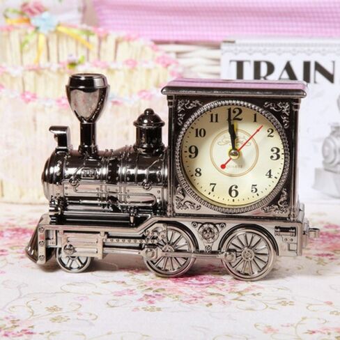GardenHelper Vintage Retro Train Style Students Alarm Clock Table Desk Time Clock Cool Train Model Home Office Shelf Decoration Novelty Birthday Holiday Children Adults Boys Gift Brown (Grey) in Saudi Arabia