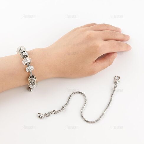 AUEAR, 10 Pack Silver Snake Chain Charm Bracelets with Heart Lobster Clasp Extender Chain Charm Bracelet for Jewelry Making in Saudi Arabia