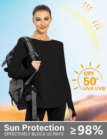 Rapbin Women's UPF 50+ Sun Protection T-Shirts Long Sleeve Boat Neck Workout Lightweight Quick Dry Top with Thumb Hole in Saudi Arabia