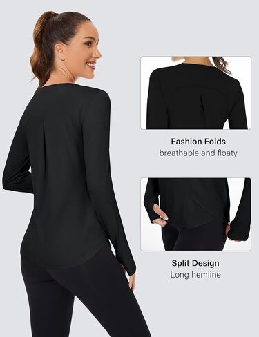 Rapbin Women's UPF 50+ Sun Protection T-Shirts Long Sleeve Boat Neck Workout Lightweight Quick Dry Top with Thumb Hole in Saudi Arabia