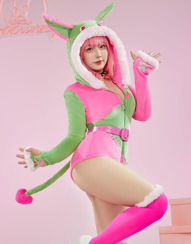 Cute Dog Style Romper Fuzzy Onesie Pajama Pink Green Loungewear Fluffy Hooded Homewear Short Jumpsuit with Stockings in Saudi Arabia