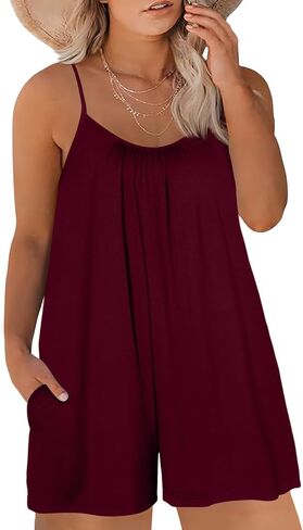 Eytino Womens Plus Size Jumpsuits V Neck Casual Loose Sleeveless Spaghetti Strap Short Rompers (1X-5X) in Kuwait
