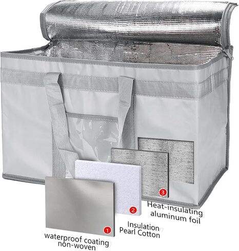 Heavy Duty Insulated Cooler Bag with Lid and Dual Zipper for Reusable Hot and Cold Food Delivery - Insulated Catering Bag in Saudi Arabia
