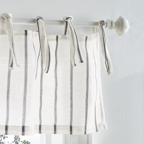 Martha Stewart Laguna Stripe Semi-Sheer Tie Tab Window Curtain Valance and Tiers Set, Grey in Saudi Arabia