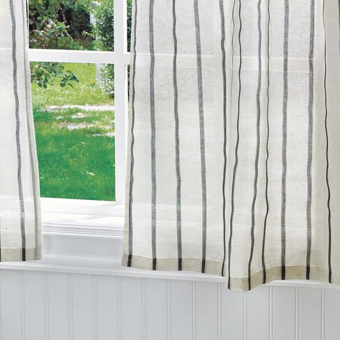 Martha Stewart Laguna Stripe Semi-Sheer Tie Tab Window Curtain Valance and Tiers Set, Grey in Saudi Arabia