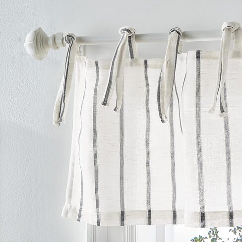 Martha Stewart Laguna Stripe Semi-Sheer Tie Tab Window Curtain Valance and Tiers Set, Grey in Saudi Arabia