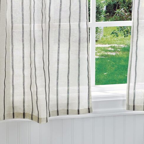 Martha Stewart Laguna Stripe Semi-Sheer Tie Tab Window Curtain Valance and Tiers Set, Grey in Saudi Arabia