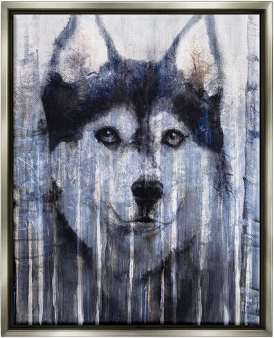 Stupell Industries Smiling Husky Dog Rustic Birch Tree Overlay Floating Framed Wall Art, Design By Kamdon Kreations in Saudi Arabia