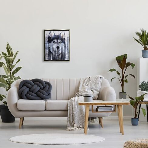 Stupell Industries Smiling Husky Dog Rustic Birch Tree Overlay Floating Framed Wall Art, Design By Kamdon Kreations in Saudi Arabia