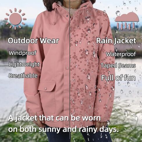 Women’s Waterproof Rain Jacket Lightweight Outdoor Windbreaker Hooded Rain Coat in Saudi Arabia