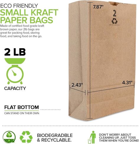 Stock Your Home 2 Lb Kraft Small Brown Paper Bags (250 Count) Mini Size Bag for Packing Breakfast Food, Snack, or Lunch Items - Blank Bulk Pack, Disposable Sack for Arts & Crafts Projects in Saudi Arabia