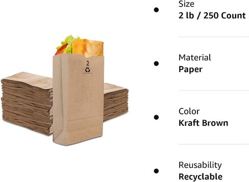 Stock Your Home 2 Lb Kraft Small Brown Paper Bags (250 Count) Mini Size Bag for Packing Breakfast Food, Snack, or Lunch Items - Blank Bulk Pack, Disposable Sack for Arts & Crafts Projects in Saudi Arabia
