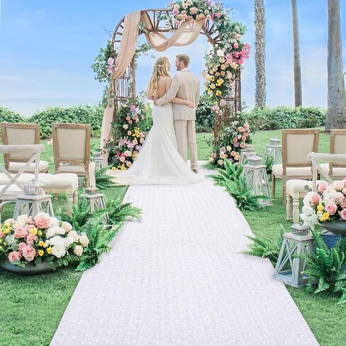 White Aisle Runner for Wedding Ceremony 2ft x 15ft Rosette Carpet Runner for Prom Indoor Outdoor in Saudi Arabia