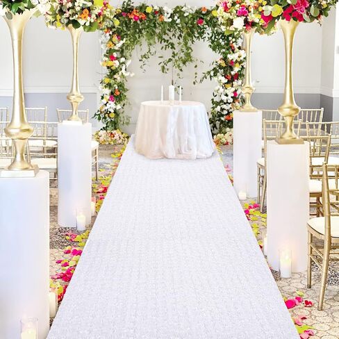 White Aisle Runner for Wedding Ceremony 2ft x 15ft Rosette Carpet Runner for Prom Indoor Outdoor in Saudi Arabia