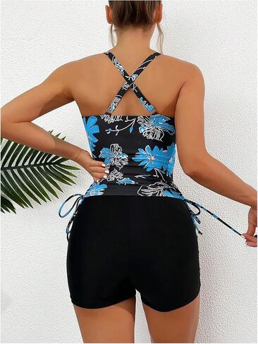 WDIRARA Women's 2 Piece Floral Print Drawstring Side Swimwear Set Ruched Tankini Tops and Shorts Swimsuit Sets Bathing Suit in Saudi Arabia