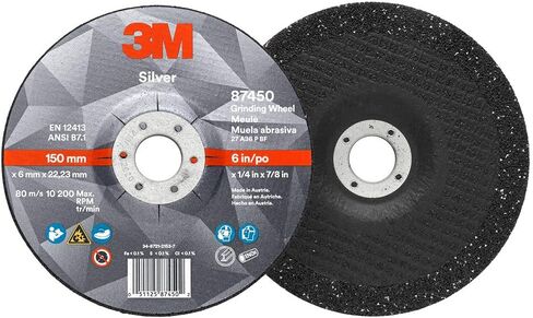 3M Silver Grinding Wheel, Depressed Center – for Right Angle Grinder – 6" diam. x 1/4" Thick x 7/8" Arbor Hole – Type 27 – 87450 – Pack of 10 in Saudi Arabia