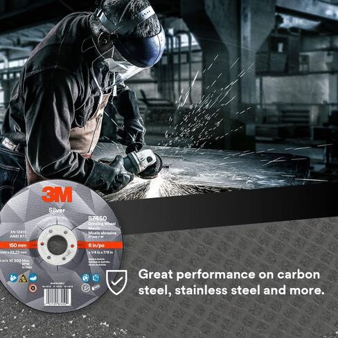 3M Silver Grinding Wheel, Depressed Center – for Right Angle Grinder – 6" diam. x 1/4" Thick x 7/8" Arbor Hole – Type 27 – 87450 – Pack of 10 in Saudi Arabia