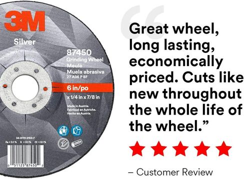 3M Silver Grinding Wheel, Depressed Center – for Right Angle Grinder – 6" diam. x 1/4" Thick x 7/8" Arbor Hole – Type 27 – 87450 – Pack of 10 in Saudi Arabia