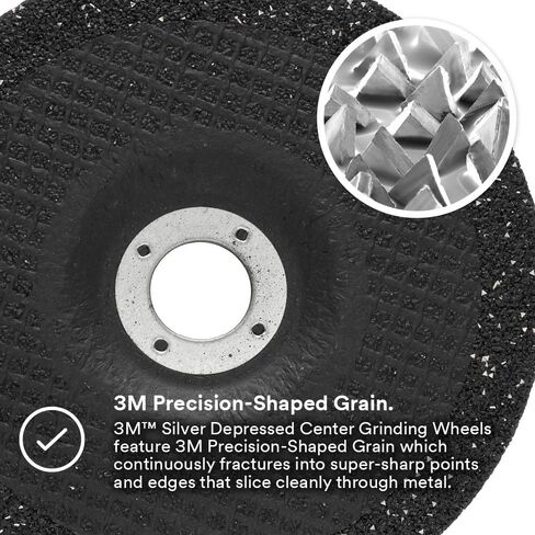 3M Silver Grinding Wheel, Depressed Center – for Right Angle Grinder – 6" diam. x 1/4" Thick x 7/8" Arbor Hole – Type 27 – 87450 – Pack of 10 in Saudi Arabia