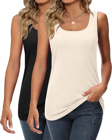 Riyiper 2 Pack Women's Sleeveless Tops, Loose Fit Tank Tops Casual Summer Sleeveless Tee Shirts Scoop Neck Basic Tunic Tops in Kuwait