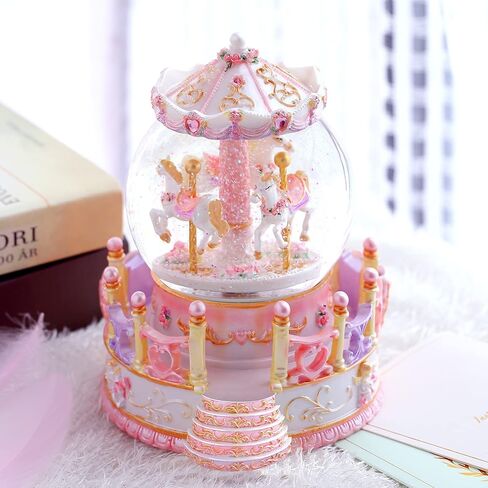 Carousel Music Box Daughter Wife Gift, Pink Carousel Snow Globe Birthday Christmas Anniversary Valentine Gift for Women Kids Girl Girlfriend Play Castle in The Sky in Saudi Arabia