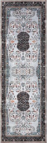 Superior Indoor Runner Rug, Cotton Backing, for Kids or Pets, Entry, Living Room, Kitchen, Bedroom, Hallway, Machine Washable Rugs, Floor Cover, Medallion, Sparrow Collection, 2' 7" x 12', Cream in Saudi Arabia