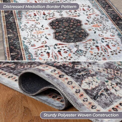 Superior Indoor Runner Rug, Cotton Backing, for Kids or Pets, Entry, Living Room, Kitchen, Bedroom, Hallway, Machine Washable Rugs, Floor Cover, Medallion, Sparrow Collection, 2' 7" x 12', Cream in Saudi Arabia