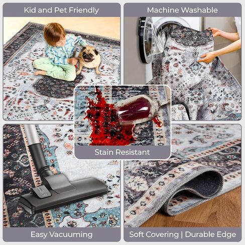 Superior Indoor Runner Rug, Cotton Backing, for Kids or Pets, Entry, Living Room, Kitchen, Bedroom, Hallway, Machine Washable Rugs, Floor Cover, Medallion, Sparrow Collection, 2' 7" x 12', Cream in Saudi Arabia