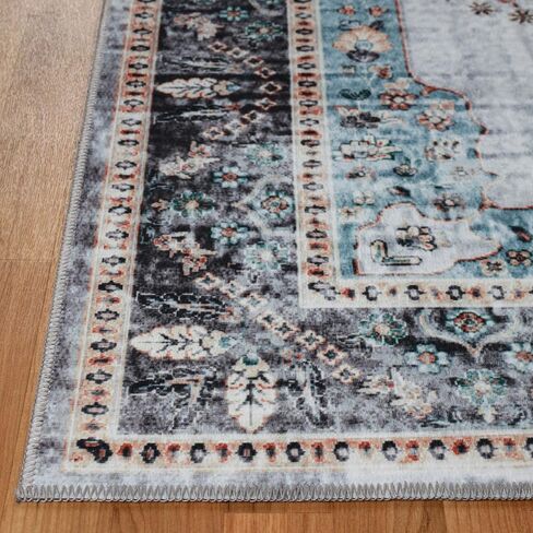 Superior Indoor Runner Rug, Cotton Backing, for Kids or Pets, Entry, Living Room, Kitchen, Bedroom, Hallway, Machine Washable Rugs, Floor Cover, Medallion, Sparrow Collection, 2' 7" x 12', Cream in Saudi Arabia
