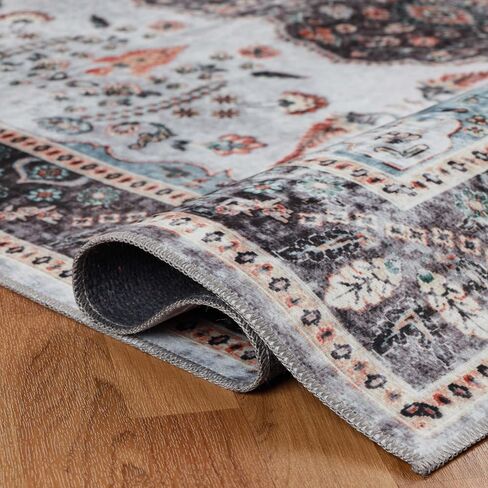 Superior Indoor Runner Rug, Cotton Backing, for Kids or Pets, Entry, Living Room, Kitchen, Bedroom, Hallway, Machine Washable Rugs, Floor Cover, Medallion, Sparrow Collection, 2' 7" x 12', Cream in Saudi Arabia