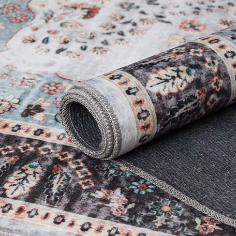 Superior Indoor Runner Rug, Cotton Backing, for Kids or Pets, Entry, Living Room, Kitchen, Bedroom, Hallway, Machine Washable Rugs, Floor Cover, Medallion, Sparrow Collection, 2' 7" x 12', Cream in Saudi Arabia