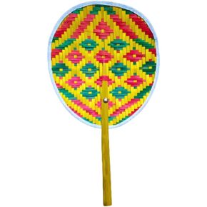 Set of 1 Woven Bamboo Hand Fan Size 9 Inch Pattern Decoration For Gift Multicolor