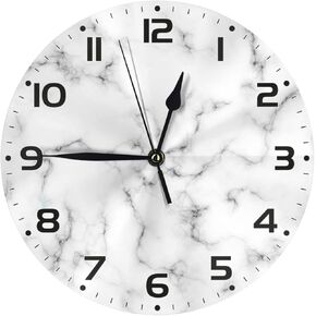 Grey Marble Wall Clock Silent Non Ticking 10 Inch Quartz Battery Operated Vintage Round Clock Home Decor for Kitchen Living Room Bedroom Bathroom Office