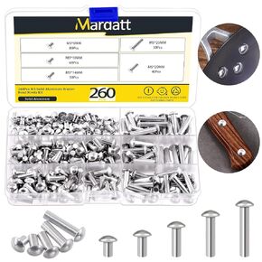 330Pcs M4 Solid Aluminum Brazier Head Rivets, M4 6mm 10mm 14mm 20mm 25mm Length Aluminum Rivets Fastener, Plain Finish, Solid Rivet Kit M4 Flat Head Solid Rivets Assortment Kit for Industry