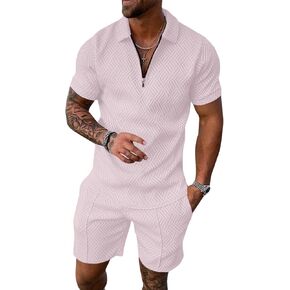 Mens Short Sets 2 Piece Outfits-Fashion Casual Tracksuits Summer Short Sleeve Polo Suit for Men