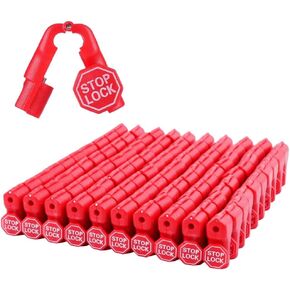 Peg Hook Stop Lock with Stop Sign,Include 1 Removal Tool,Anti-Theft Stop Lock Pegboard Hook Lock Slat Wall Hook Locks 100 Pcs Plastic Red Security Lock