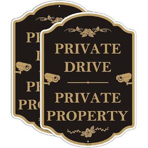 Private Property Private Drive Signs Outdoor Metal Video Surveillance Signs 10" x 14" Private Driveway Sign No Trespassing Sign Private Property Signs No Soliciting Signs Sturdy 2 Pack