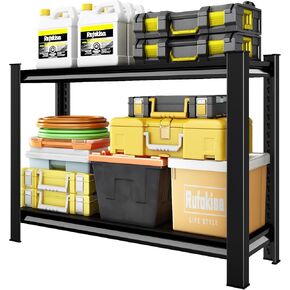 40" W Garage Shelving Heavy Duty，1000LBS Loads Adjustable Garage Storage Shelves,2-Tier Metal Storage Racks and Shelving Units, Utility Rack Shelves,40"W x 18"D x 36"H,Black