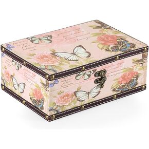 ELLDOO Butterfly Treasure Chest Box, Wooden + PU Leather Storage Decorative Box for Jewelry Trinkets Photos, Rectangular Keepsakes Box for Girls Women Gifts