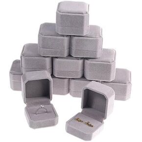 RJ Displays-12 Piece Luxurious Velvet Ring Storage Gift Jewelry Display Box for Anniversary, Wedding, Engagement, Proposal, Christmas., Valentine, Mother's Day Jewelry Gift (Grey)