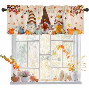 Happy Fall Valances Curtain Fall Gnome Kitchen Curtains Harvest Pumpkin Fall Kitchen Valances Autumn Maple Leaf Window Curtain Treatment Short Topper Curtains Autumn, Fall Seasonal Decor,54x18 inch