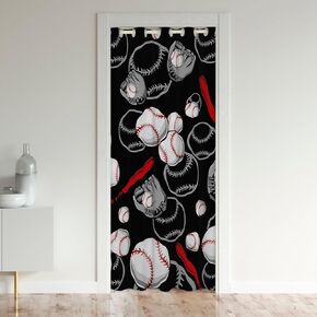 Kids Baseball Door Curtain for Doorway Privacy Baseball Sports Closet Door Cover Curtain for Bedroom Baseball Bat Gloves Room Darkening Blackout Curtain Red Gray Black White 34x80 Inch 1 Panel
