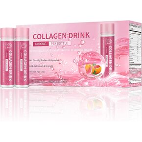 Collagen Drink with 6000mg Marine Collagen Peptides, Liquid Collagen for Women Support Energy & Beauty, Collagen Supplements for Skin, Hair and Nail Health 0.85 Fl.Oz(25ml)x30 Bottles, Blood Orange